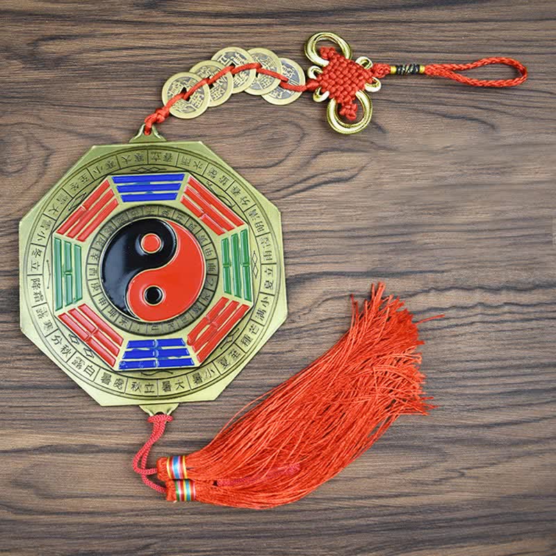 Feng Shui Bagua Map Five-Emperor Coins Chinese Knotting Harmony Energy Map