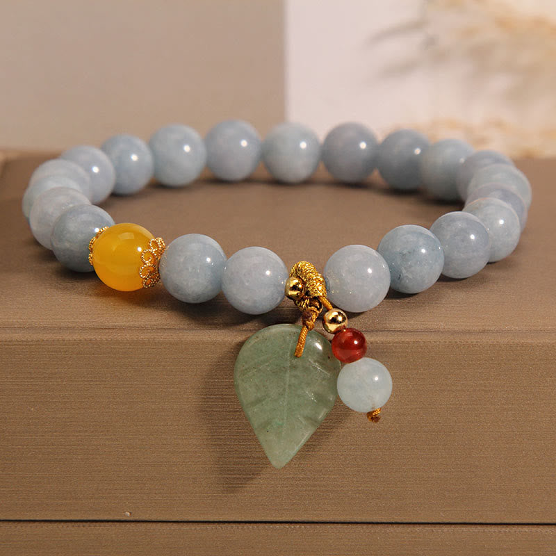 Buddha Stones Aquamarine Jade Leaf Healing Charm Bracelet