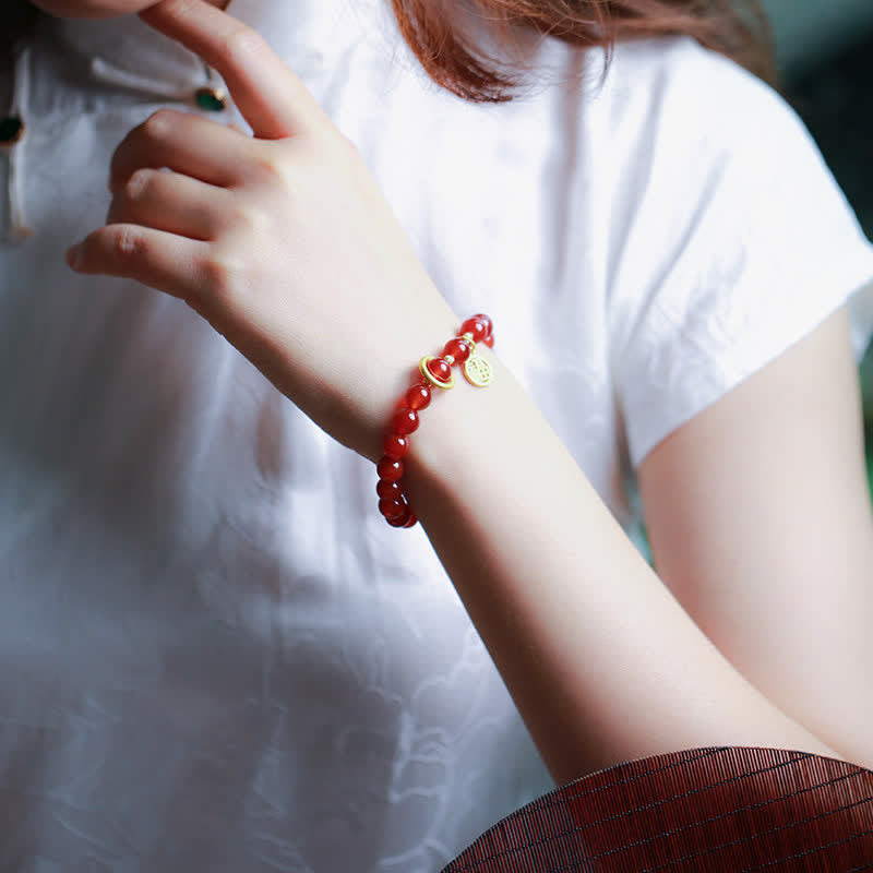 Natural Red Agate Blessing Letter Confidence Bracelet