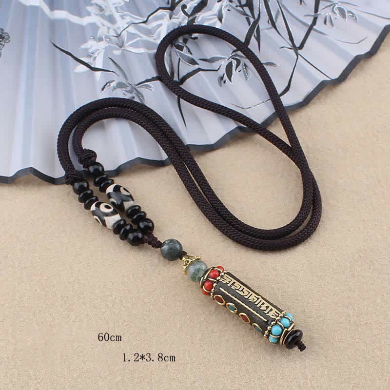 Buddha Stones Tibetan Om Mani Padme Hum Dzi Bead Wenge Wood Necklace Pendant