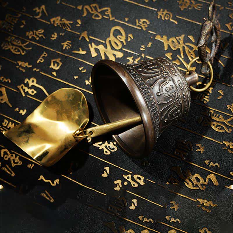 Tibetan Engraved Wind Chime Bell Copper Luck Wall Hanging Home Decoration