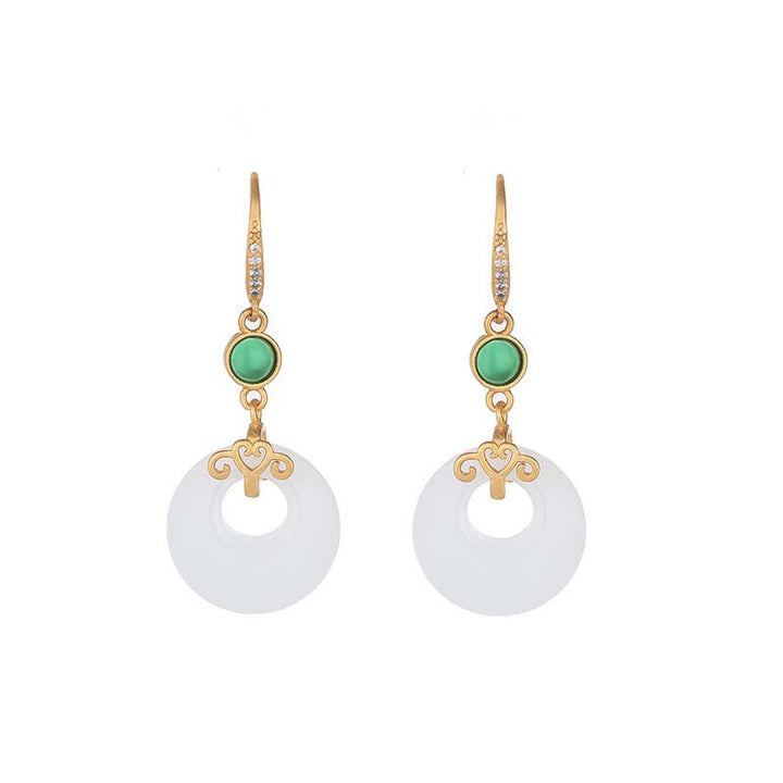 FengShui White Jade Blessing Drop Earrings (Extra 35% Off | USE CODE: FS35)