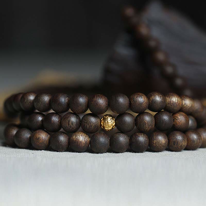 108 Mala Beads 999 Pure Gold Beads Rare Brunei Agarwood Peace Strength Bracelet