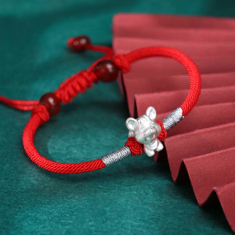 Buddha Stones 999 Sterling Silver Chinese Zodiac Luck Strength Red String Bracelet