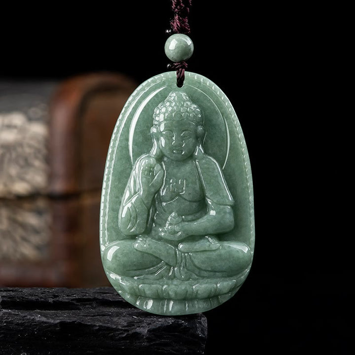 Buddha Stones Chinese Zodiac Natal Buddha Natural Jade Wealth Prosperity Necklace Pendant