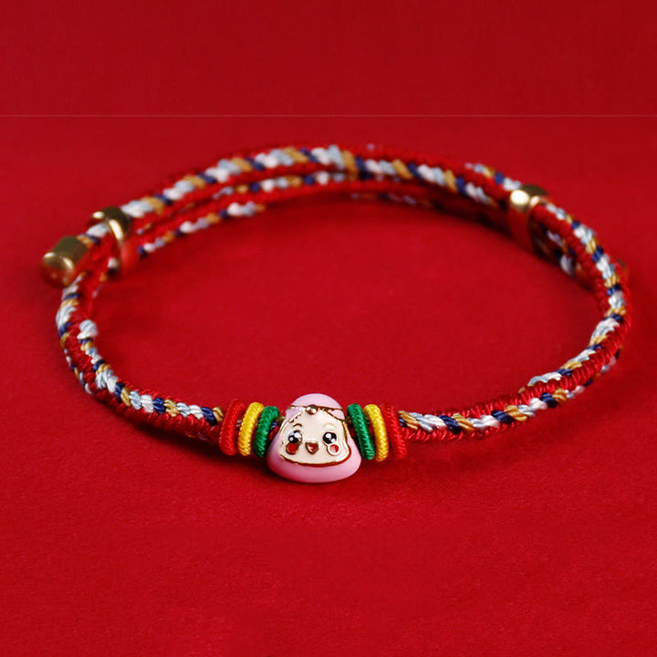 Buddha Stones Colorful Rope Zongzi Pattern Fu Character Luck Handmade Bracelet