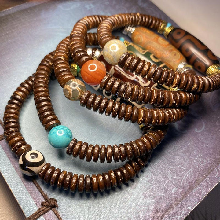 Buddha Stones Tibetan Nine-Eye Dzi Bead Wealth Bracelet