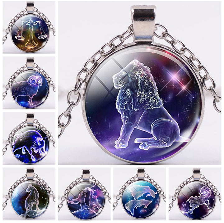 12 Constellations of the Zodiac Moon Starry Sky Protection Blessing Necklace Pendant