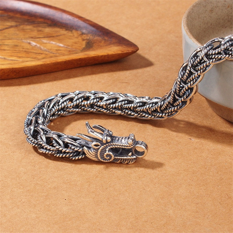 925 Sterling Silver Dragon Success Strength Bracelet Bangle