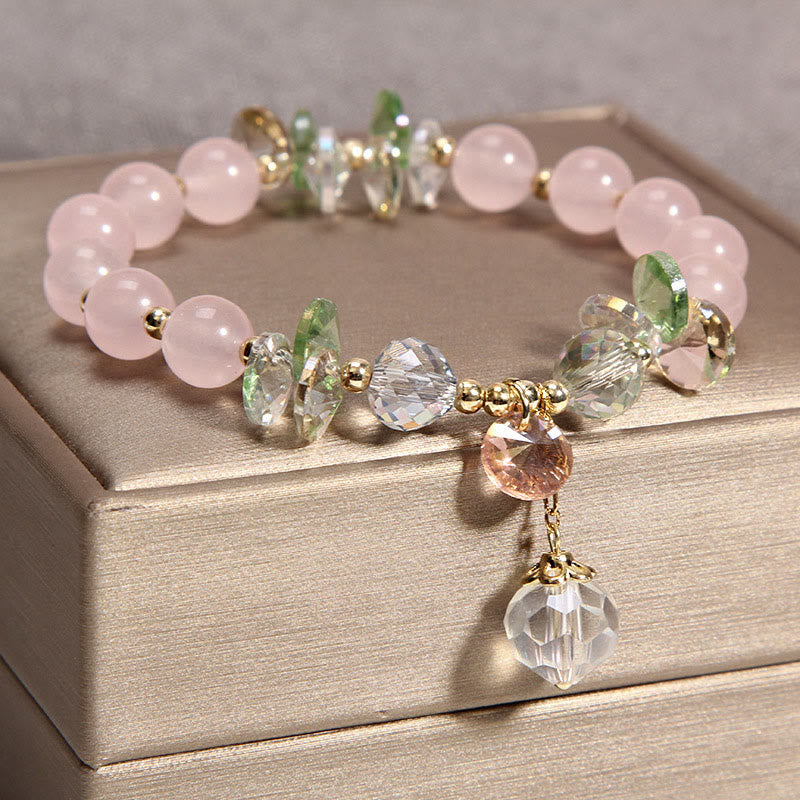 Buddha Stones Cat's Eye Pink Crystal Peace Charm Bracelet