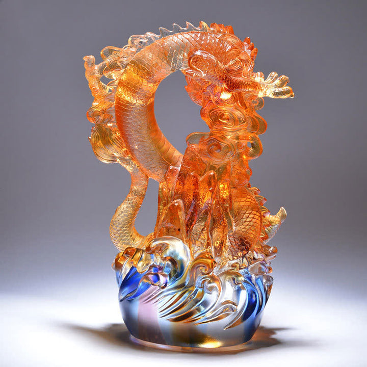 Feng Shui Dragon Handmade Liuli Crystal Art Piece Success Home Office Decoration