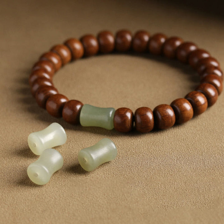 Buddha Stones Natural Abelia Biflora Wood Hetian Jade Bamboo Bead Warding Off Evil Spirits Bracelet