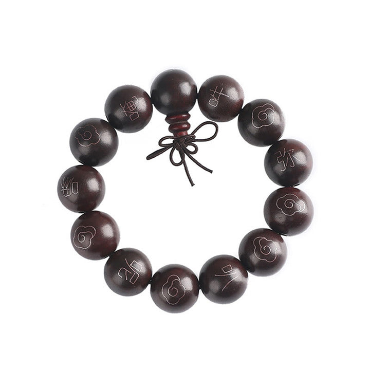 Buddha Stones 925 Sterling Silver Inlaid Small Leaf Red Sandalwood Om Mani Padme Hum Character Auspicious Clouds Protection Bracelet