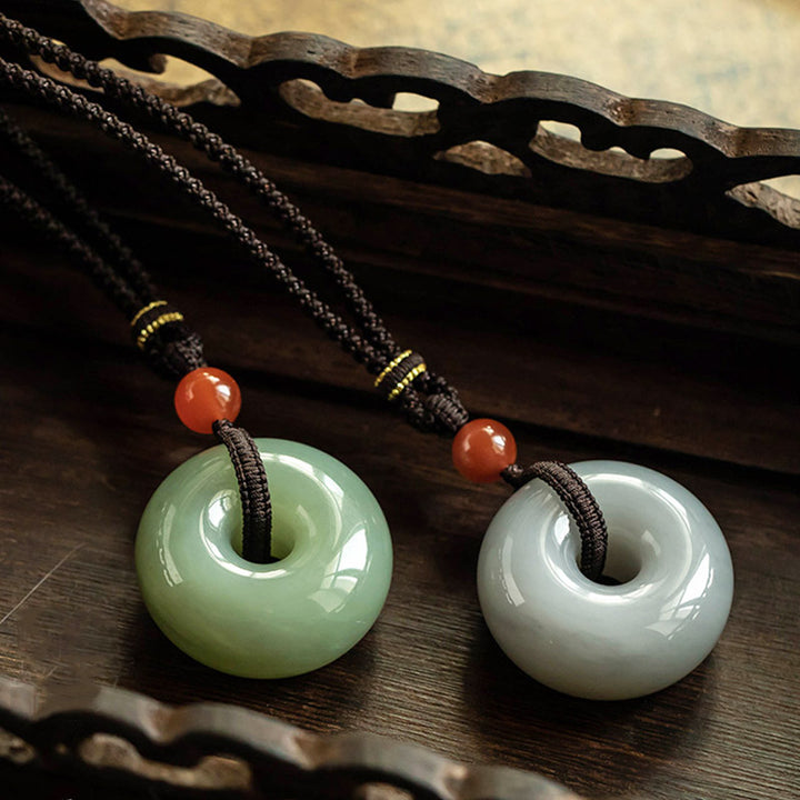 Natural Round Jade Gray Jade Peace Buckle Luck Necklace Pendant