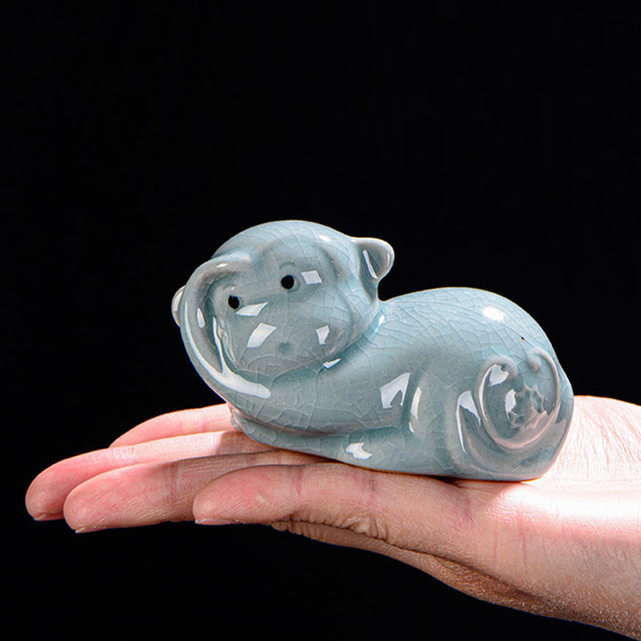 Buddha Stones Chinese Zodiac Wealth Ceramic Tea Pet Home Figurine Decoration