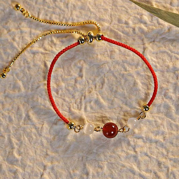 Buddha Stones Red Agate Cat Eye Braided String Confidence Bracelet