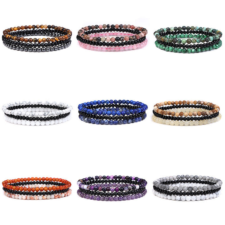 Buddha Stones 3Pcs Natural Crystal Stone Inner Peace Spiritual Bracelet