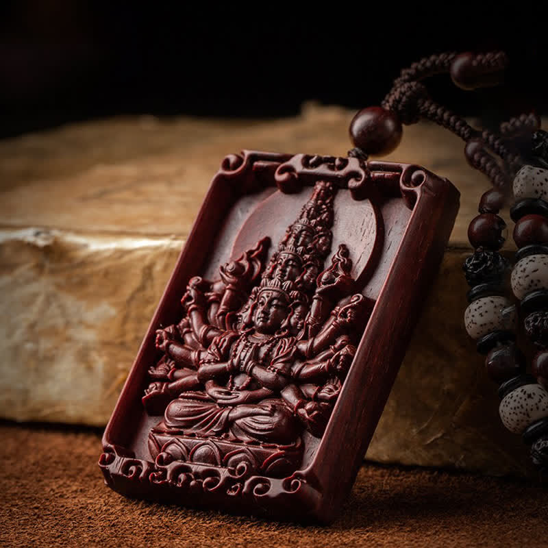 Chinese Zodiac Natal Buddha Small Leaf Red Sandalwood Protection Necklace Pendant