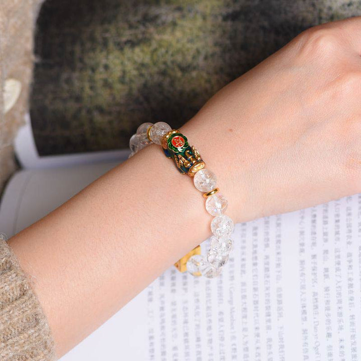 Buddha Stones Color-Changing Pixiu White Crystal Dice Wealth Bracelet