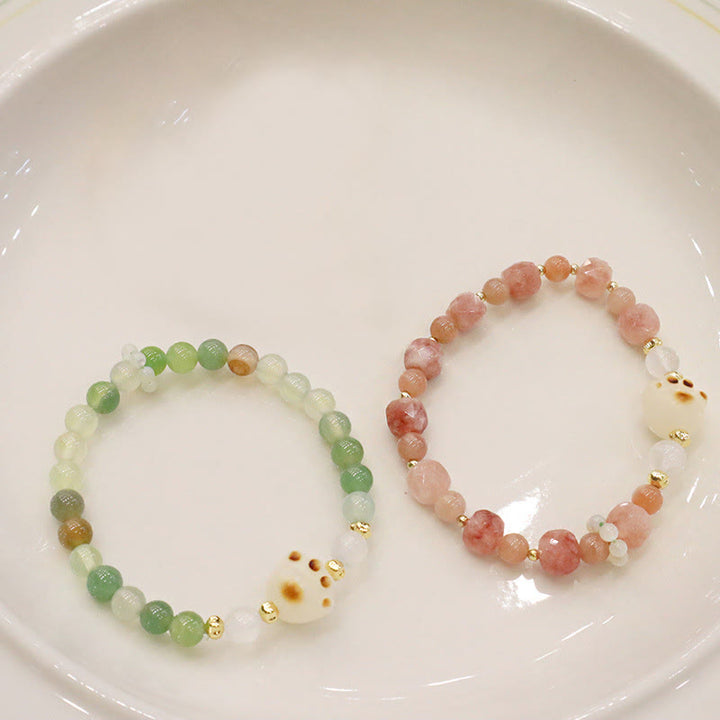 Buddha Stones Green Agate Sun Stone Cat's Eye Bodhi Seed Cat Paw Support Bracelet