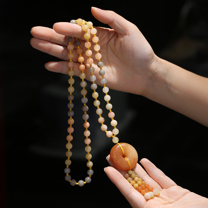 Buddha Stones Tibetan Golden Silk Jade Wealth Pendant Necklace