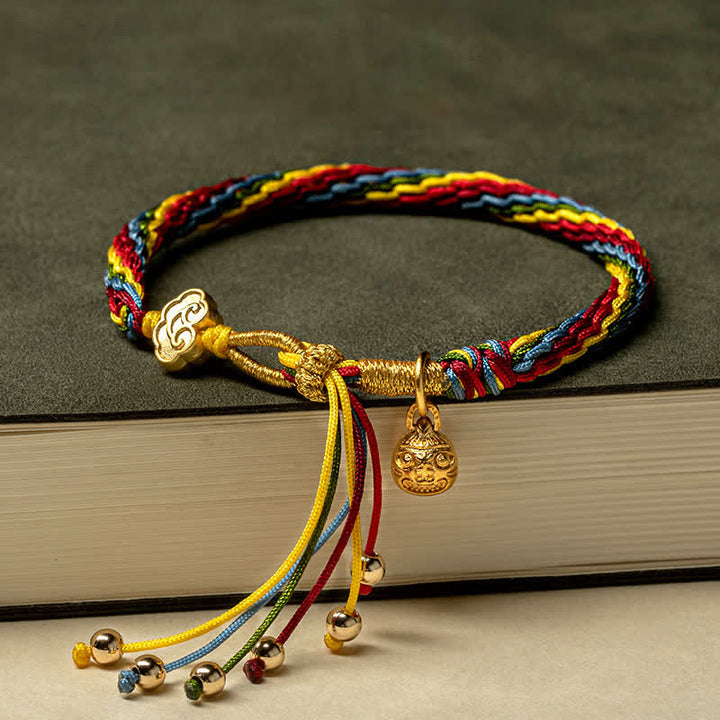 Buddha Stones Gold Swallowing Beast Family Luck Reincarnation Knot Colorful String Bracelet