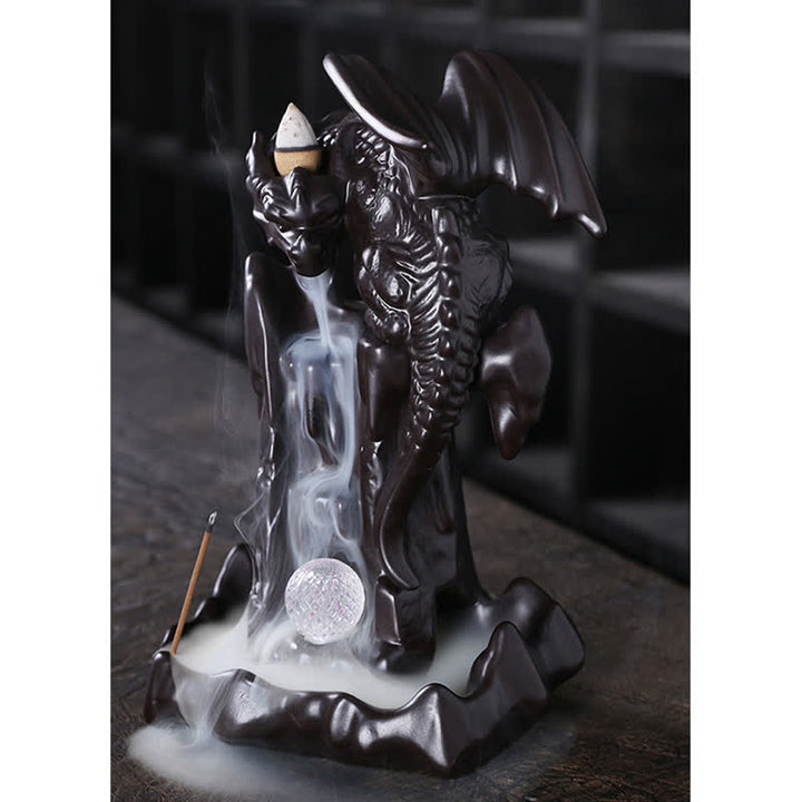 Nordic Dragon Ceramic Backflow Smoke Fountain Meditation Healing Incense Burner Led Ball Decoration