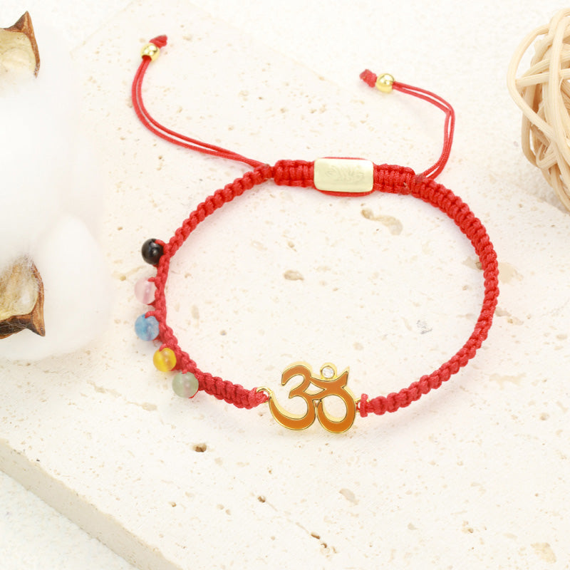 Buddha Stones Tibetan Handmade OM Mindfulness Red String Bracelet