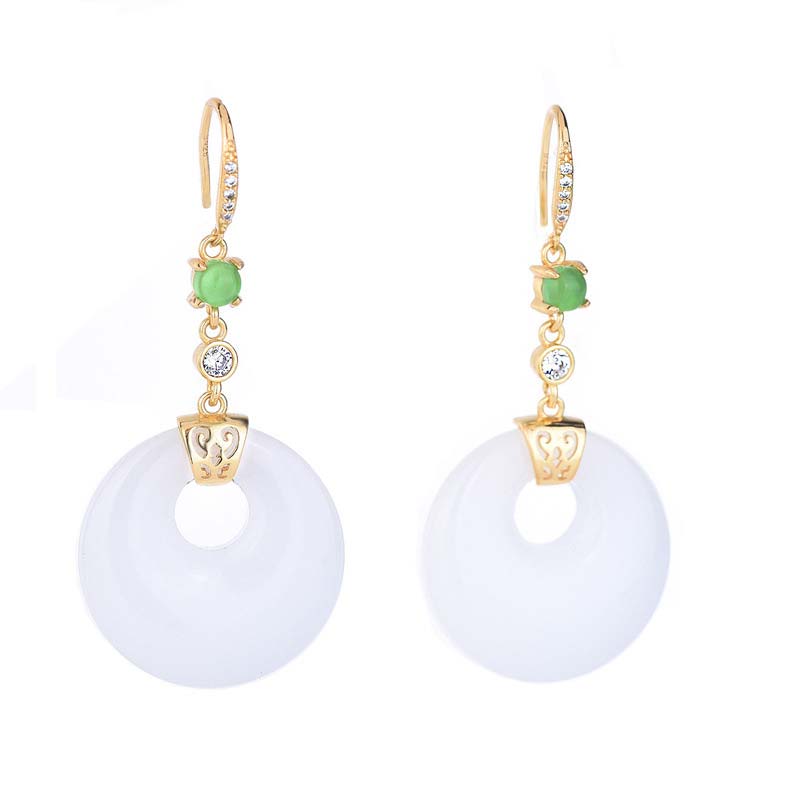 FengShui White Jade Blessing Drop Earrings (Extra 35% Off | USE CODE: FS35)