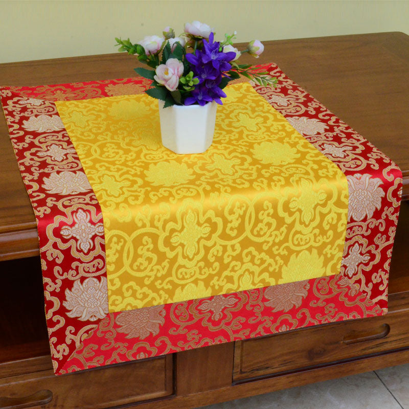 Brocade Prayer Altar Flower Vajra Dragon Pattern Auspicious Symbols Table Runner