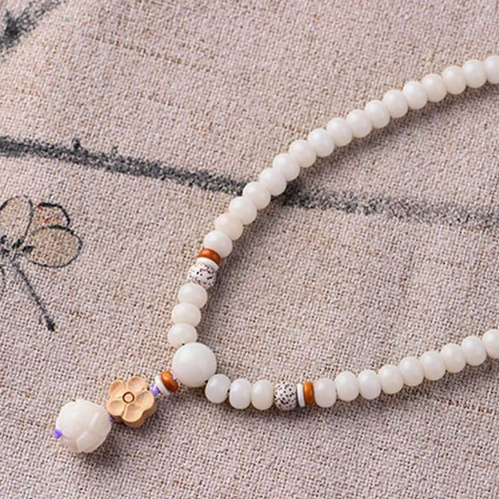 Buddha Stones Tibetan White Jade Bodhi Lotus Blessing Bracelet