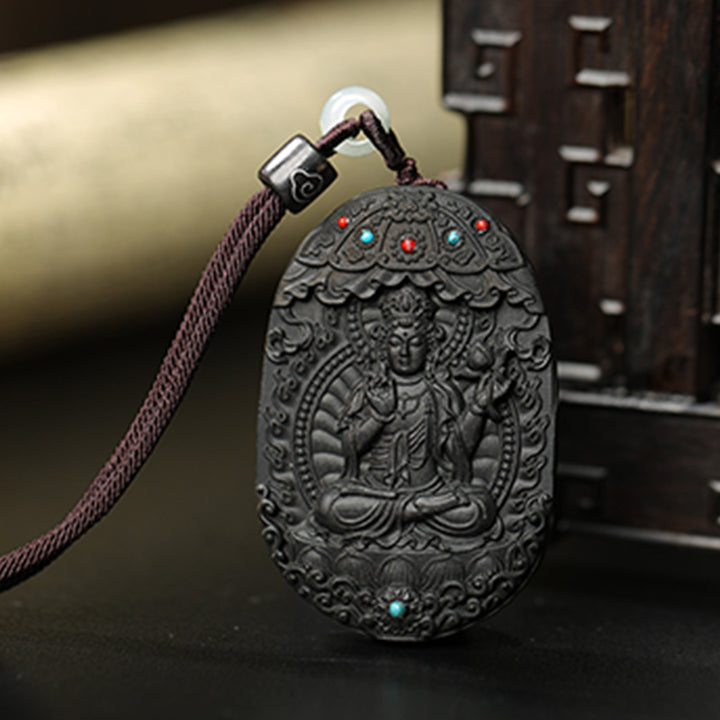 Chinese Zodiac Natal Buddha Agarwood Om Mani Padme Hum Lotus Peace Necklace Pendant