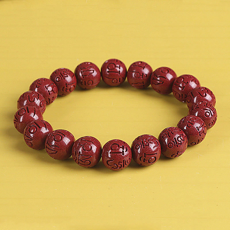 Natural Double PiXiu Cinnabar Om Mani Padme Hum Wealth Luck Bead Bracelet