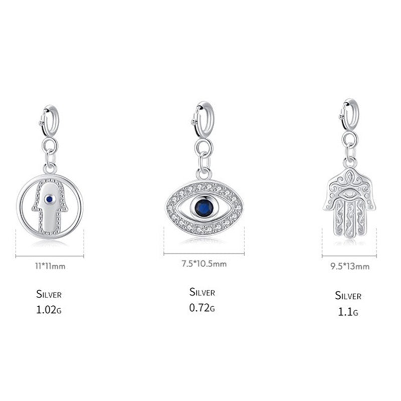 925 Sterling Silver Evil Eye Hamsa Symbol Prosperity Luck Chain Necklace Pendant