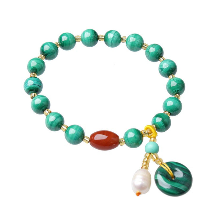 Natural Malachite Red Agate Bead Protection Charm Bracelet