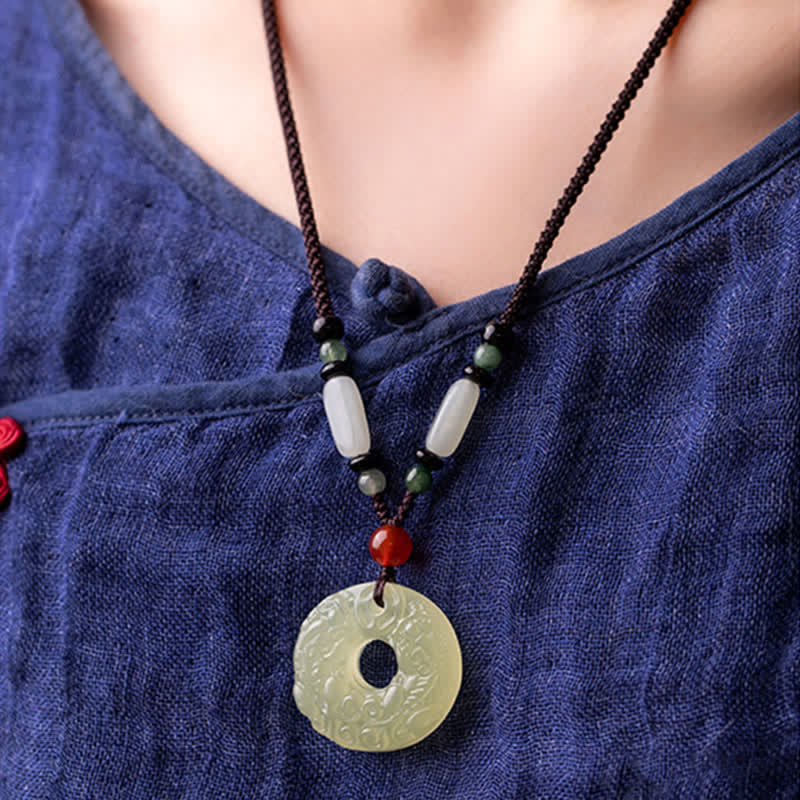 PiXiu Peace Buckle Jade Small Leaf Red Sandalwood Cinnabar Agate Luck Necklace Pendant