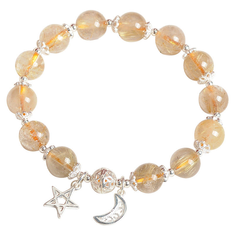 925 Sterling Silver Natural Citrine Happiness Moon Star Charm Bracelet