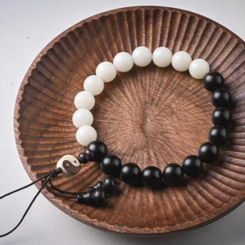 Buddha Stones Ebony YinYang Protection Bracelet Decoration