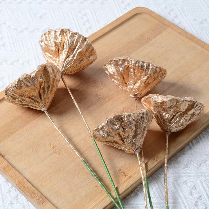 Gold Dried Lotus Pod Stemmed Plant Table Bouquet Decoration