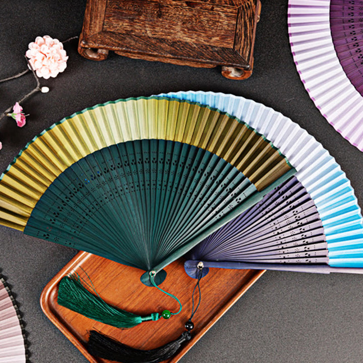 Buddha Stones Gradient Handheld Bamboo Folding Fan