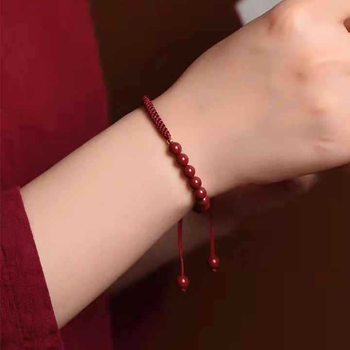 Buddha Stones Natural Cinnabar King Kong Knot Blessing String Bracelet