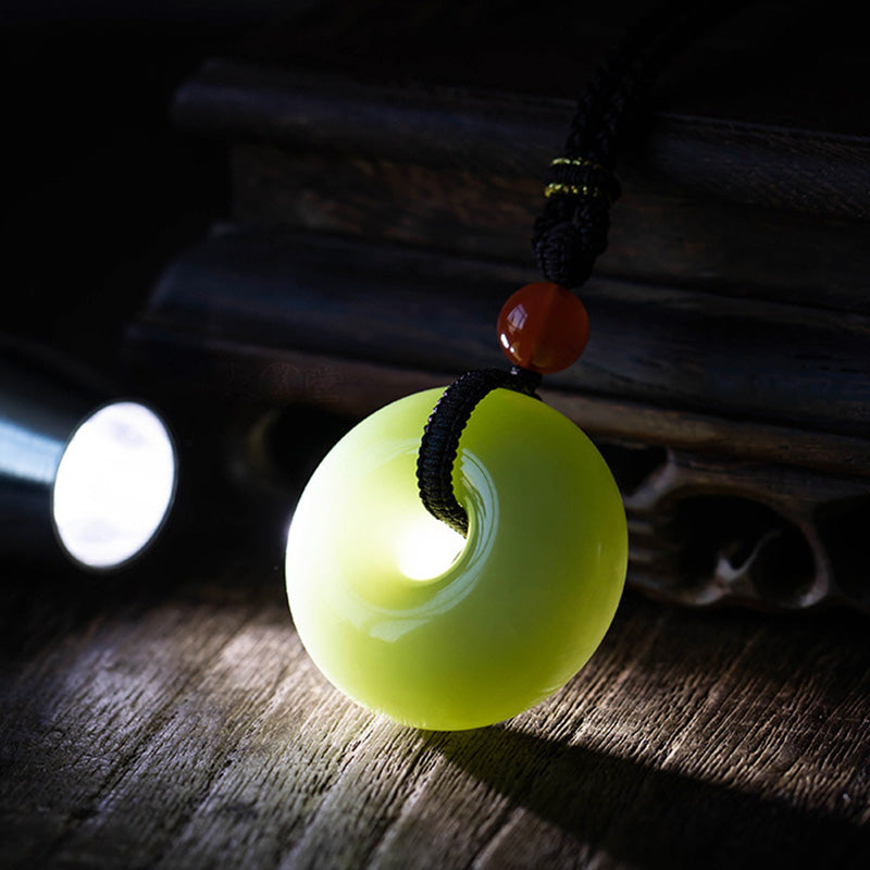 Natural Round Jade Gray Jade Peace Buckle Luck Necklace Pendant