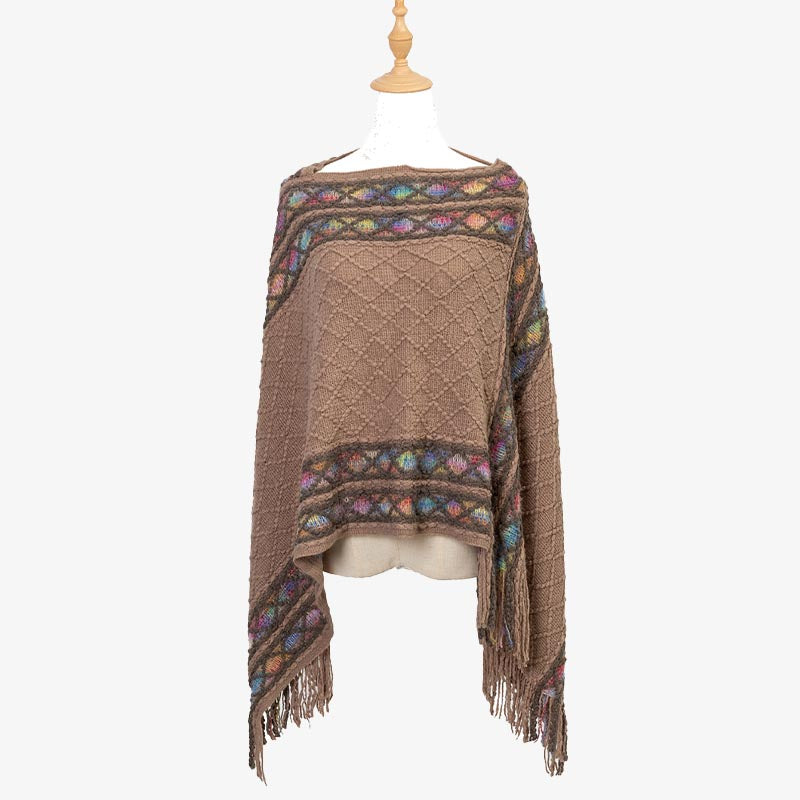 Buddha Stones Tibetan Colorful Striped Rhombus Pattern Shawl Tassels Pullover Winter Cozy Travel Scarf Wrap