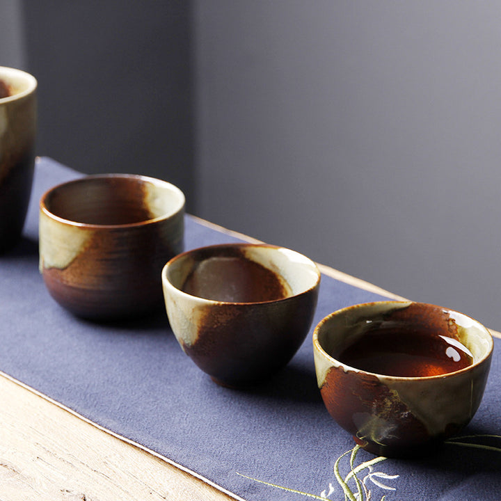 Buddha Stones Vintage Brown Beige Kiln Change Ceramic Teacup Kung Fu Tea Cup Bowl