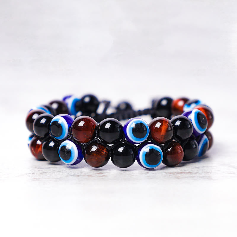 Buddha Stones Evil Eye Hematite Tiger Eye Protection Beaded Bracelet