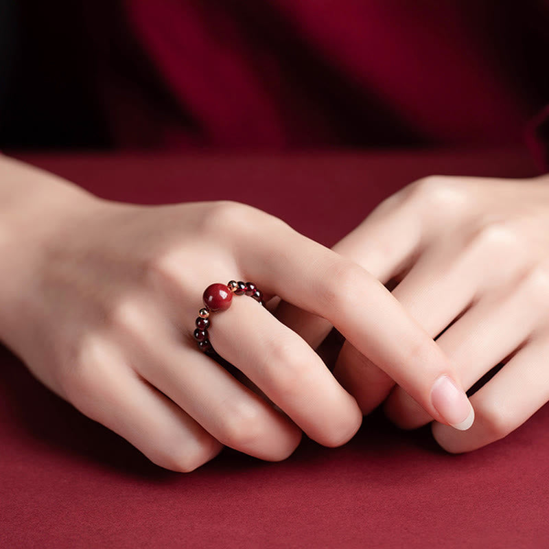 Buddha Stones Garnet Cinnabar Lucky Bead PiXiu Om Mani Padme Hum Rose Protection Ring