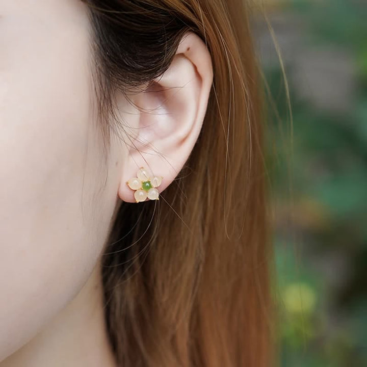 FREE Today: Release Negativity White Jade Flower Blessing Stud Earrings