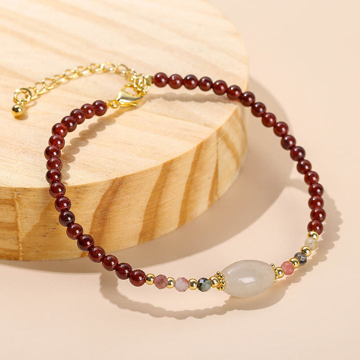 Buddha Stones Garnet Jade Tourmaline Bead Passion Bracelet