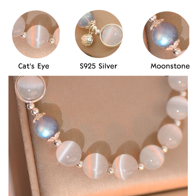 925 Sterling Silver Cat Eye Moonstone Love Support Bracelet