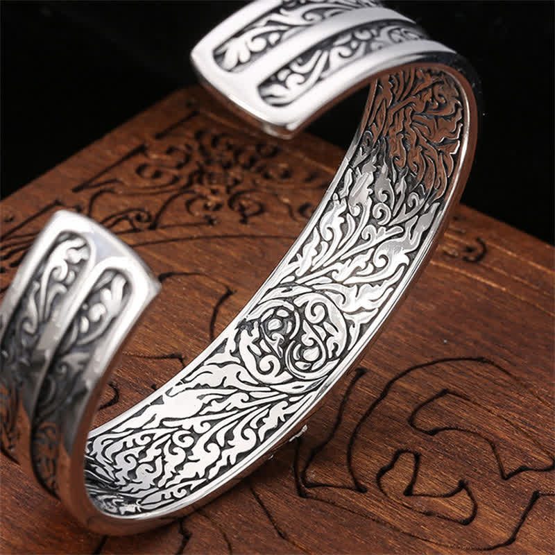 925 Sterling Silver Vajra Dorje Engraved Spiritual Power Bracelet Bangle